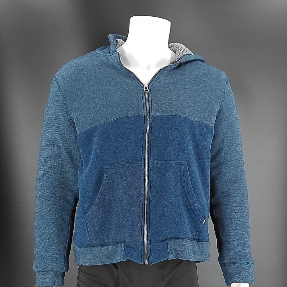 ONeill Mens Blue Sherpa Lined Full Zip Hoodie Colorblock Sweatshirt Medium